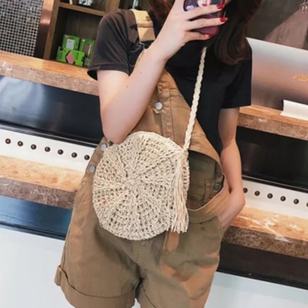 COPY - Woven straw zippered crossbody bag  LIGHT color TWO left